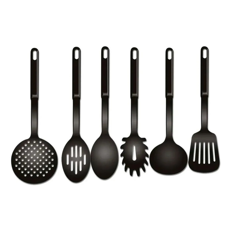 Conjunto Kit Utensílios Cozinha Nylon Colher Concha Escumadeira Espátula Pegadores Preto by 474443