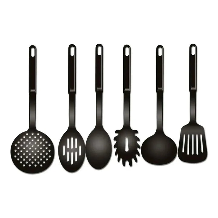 Conjunto Kit Utensílios Cozinha Nylon Colher Concha Escumadeira Espátula Pegadores Preto by 474443