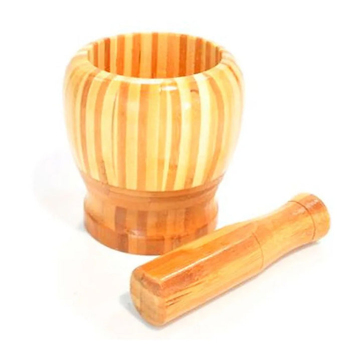 Pilão de Bambu Madeira com Socador Reforçado Cozinha Culinária Tempero by 474443