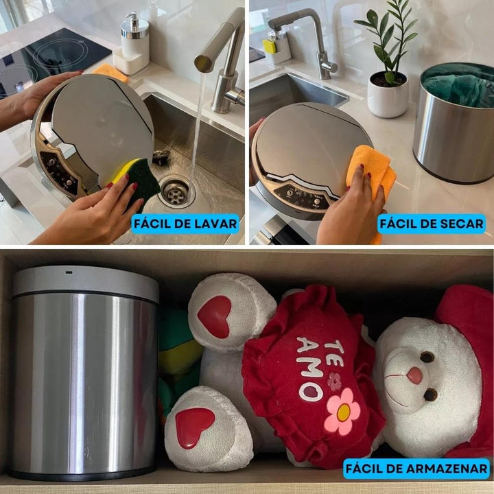 Lixeira Automática Inox 12 Litros Com Sensor Usb Polido Cesto Removível Recarregável Cozinha Banheiro Luxo by 529717