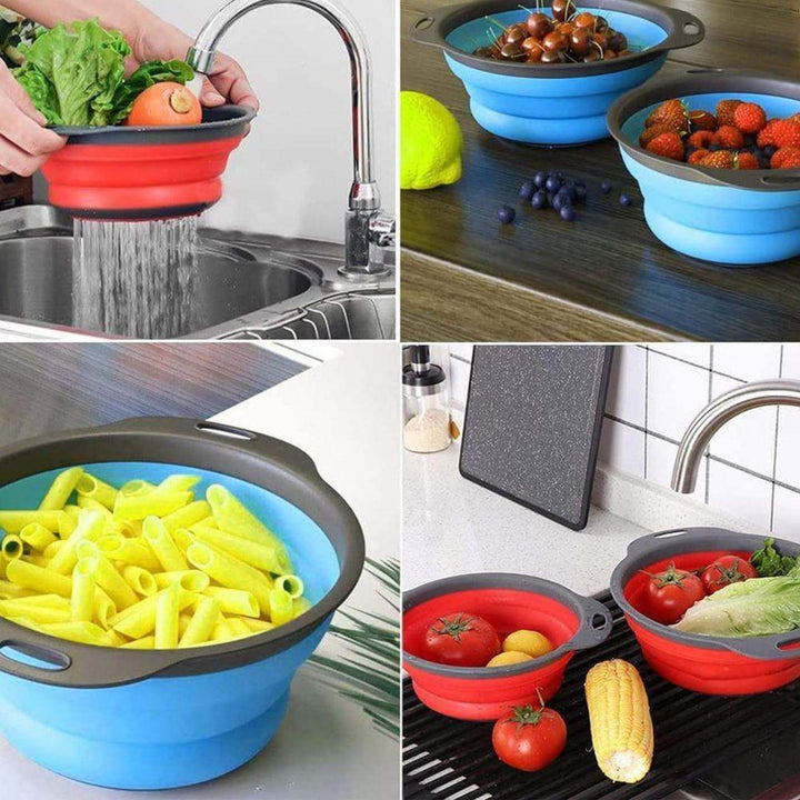 Escorredor Retrátil Silicone Cozinha Macarrão Arroz Legumes Salada Multiuso Portátil Dobrável by 529717