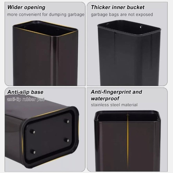 Lixeira Escritório Inox Preta 10 Litros Cesto Aberto Design Black Banheiro Cozinha Sala Luxo Moderno by 529717