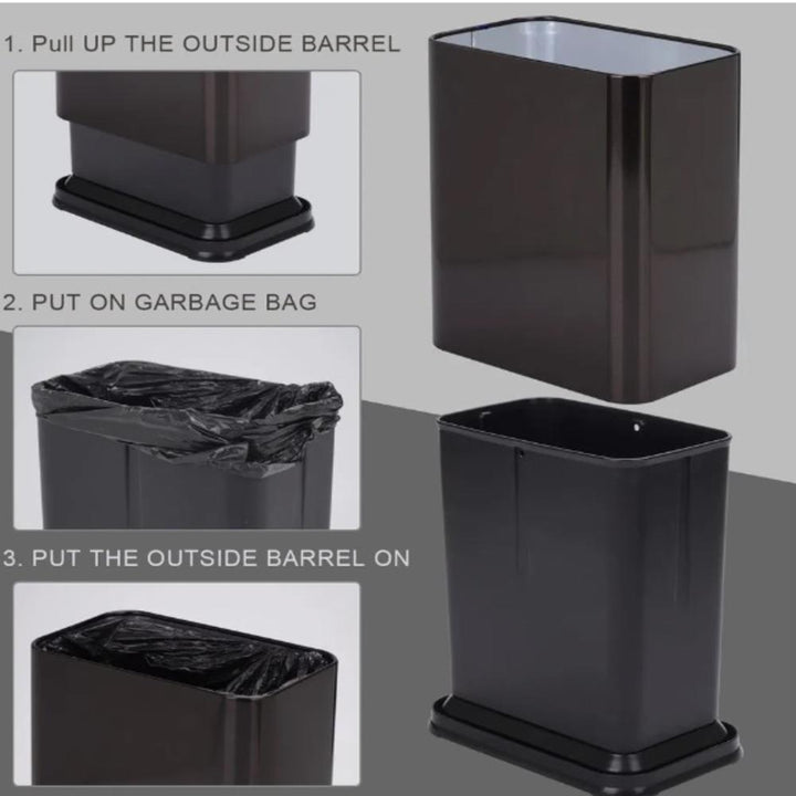 Lixeira Inox Preta 15 Litros Cesto Aberto Sem Tampa Design Black Banheiro Cozinha Escritório Luxo by 529717