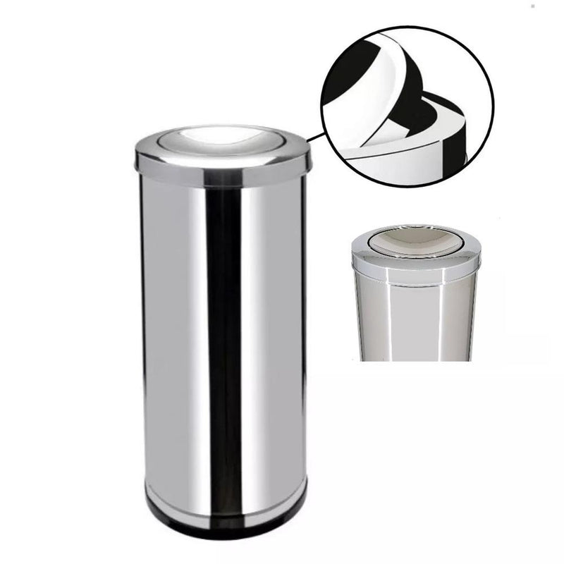 Lixeira Inox Basculante 30 Litros Tampa Giratória Cesto Luxo Escritório Banheiro Cozinha Prata Grande by 529717
