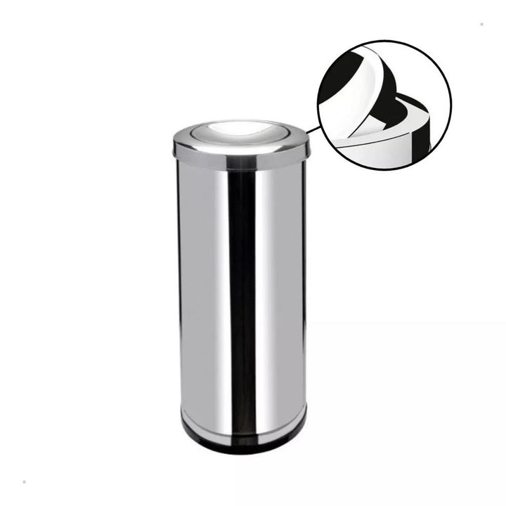 Lixeira Inox Basculante 30 Litros Tampa Giratória Cesto Luxo Escritório Banheiro Cozinha Prata Grande by 529717