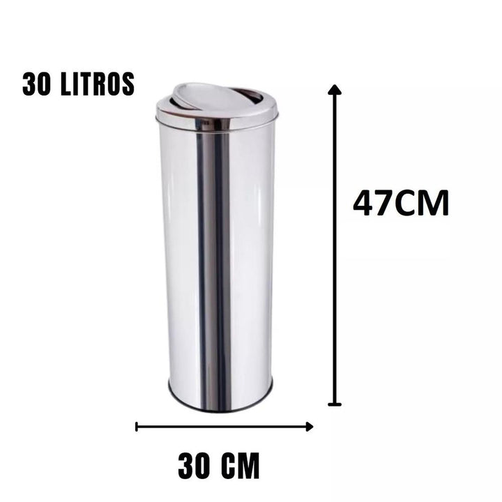Lixeira Inox Basculante 30 Litros Tampa Giratória Cesto Luxo Escritório Banheiro Cozinha Prata Grande by 529717
