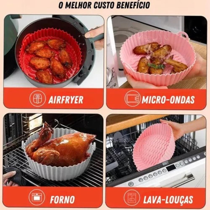 Forma Silicone Air Fryer Antiaderente Redonda Forno Microondas Reutilizável Assadeira Multiuso by 529717