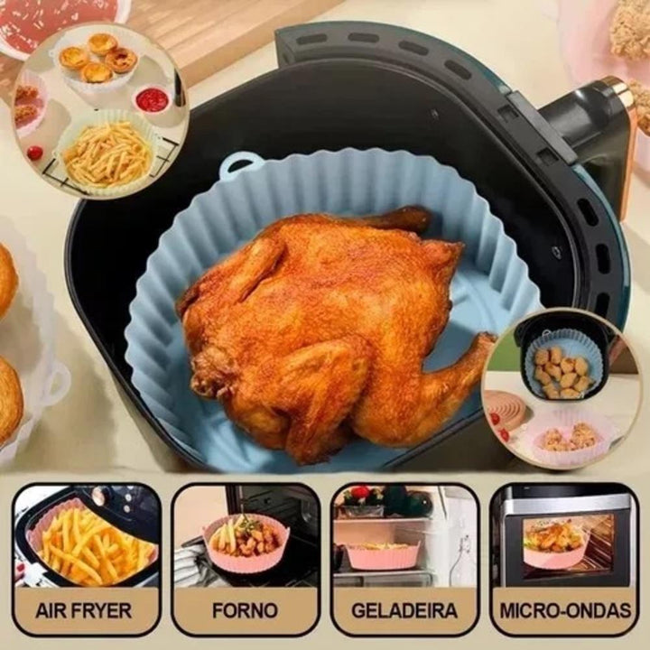 Forma Silicone Air Fryer Antiaderente Redonda Forno Microondas Reutilizável Assadeira Multiuso by 529717