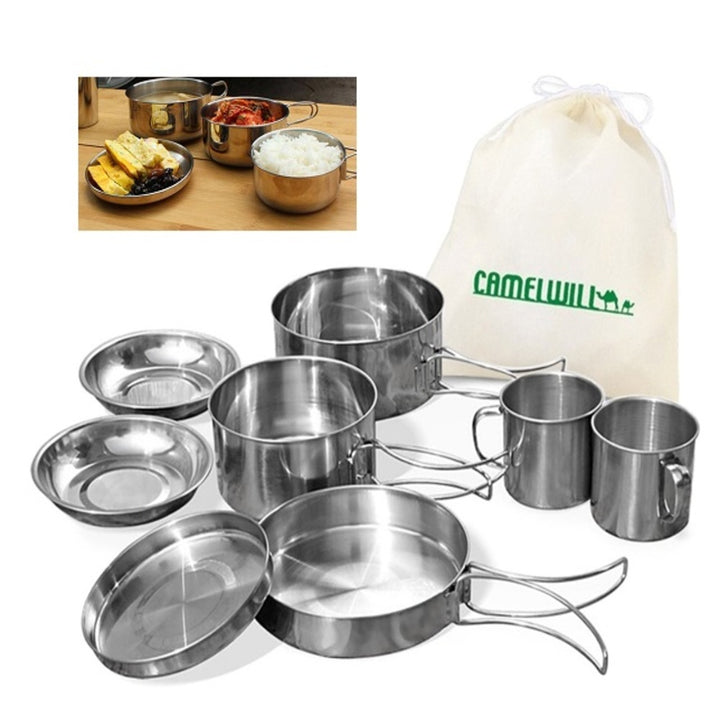 Kit Panelas Inox Camping Viagem Cozinha Portátil Acampamento Outdoor 8 Peças Completo Pesca Praia by 529717