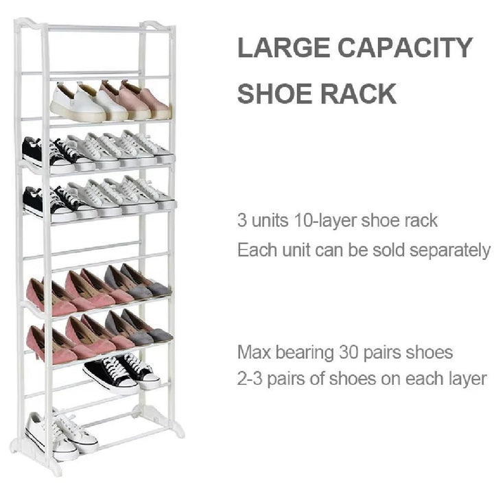 Sapateira Vertical Grande 10 Prateleiras Estante Chão Organizador 30 Pares Tênis Sapatos Closet Quarto by 529717