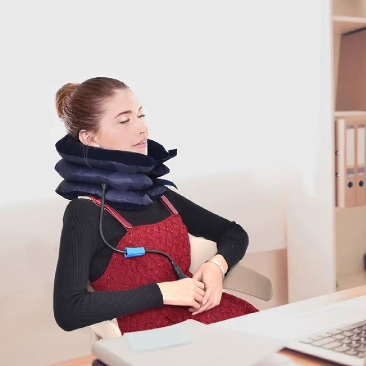 Suporte Pescoço Colar Cervical Inflável Almofada Viagem Travesseiro Ortopédico Alívio Dores Tração by 529717