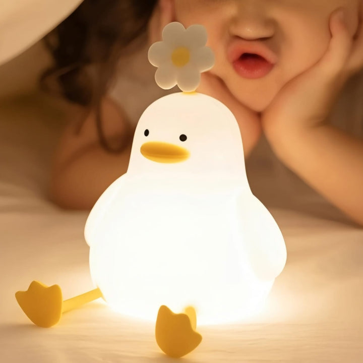 Luminária Infantil Abajur Siliconado Pato Florzinha Luz Quente