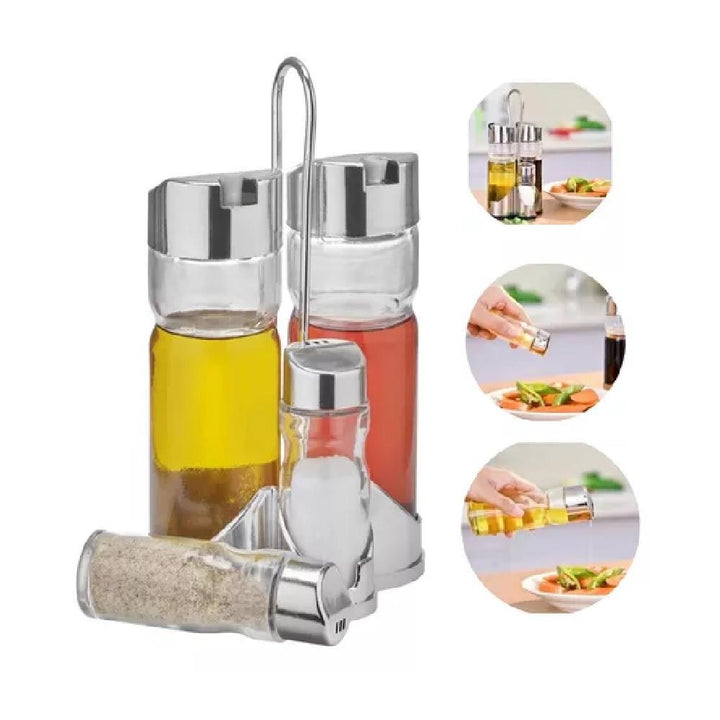 Galheteiro Vidro 5 Peças Suporte Kit Azeite Vinagre Sal Temperos Mesa Cozinha Bar Restaurante Portátil by 529717