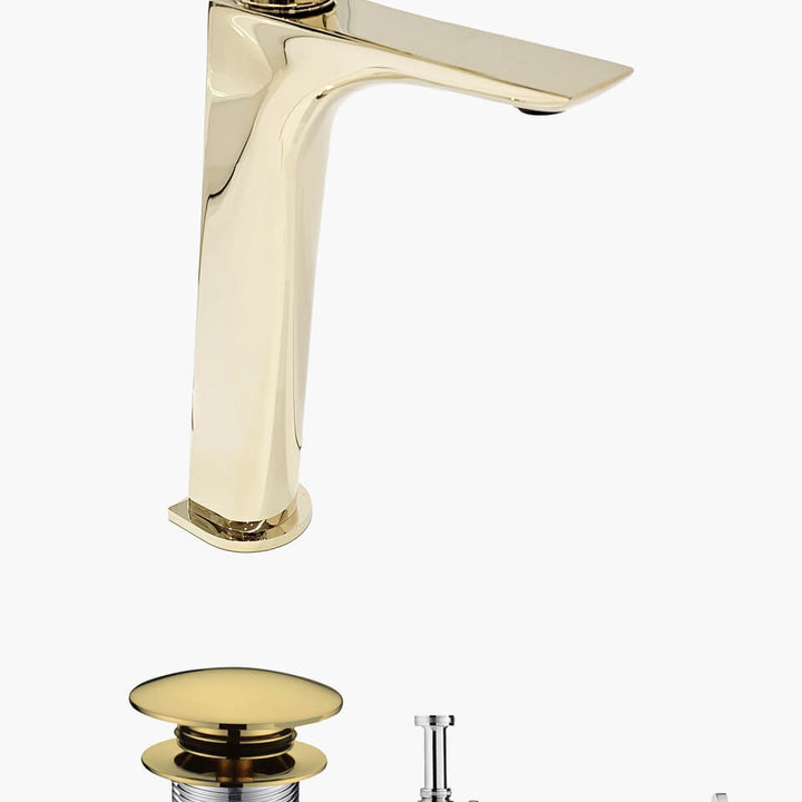 Kit Lavatório - Dourado - Torneira Bica Alta Crystal com Válvula Click e Sifão Simples - CRYSTAL-D-A-VC-SS by 627745