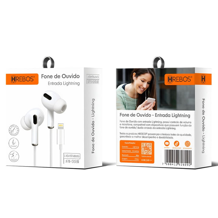 Fone De Ouvido Com Fio Entrada Lightning Hrebos HS-360 by 253444